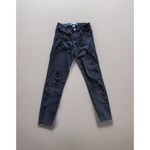 Judy Blue Size 7/28 Black Skinny‎ Jeans Distressed Ripped Raw Hem Stretch JB8548